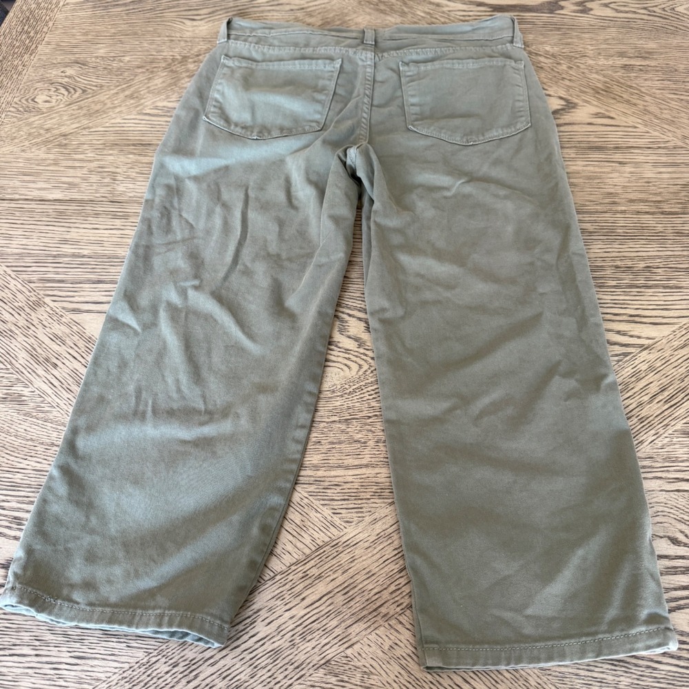 NYDJ Olive Green Cropped Pants Embroidered Hem Button Detail Size 2 - Picture 4 of 14
